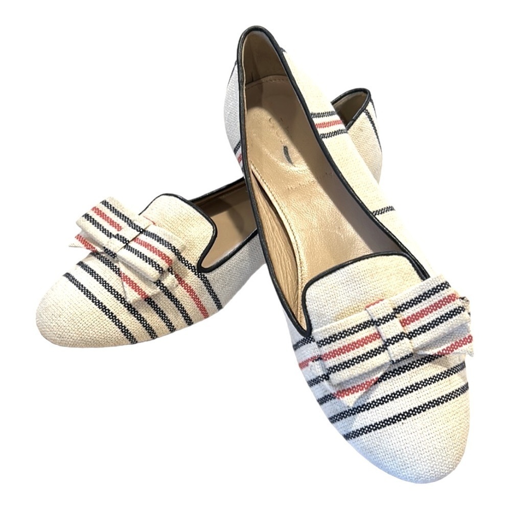 J. Crew Cleo Striped Canvas Loafers Bow Detail Women’s Size 6.5 Preppy Nautical - Picture 7 of 9